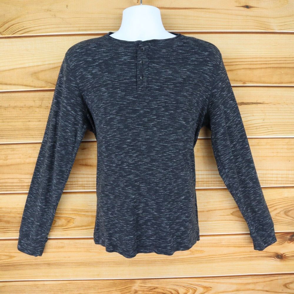 Apt. 9 Long Sleeve Shirt Mens Size M Gray Heathered Cotton Blend 1/4 Button